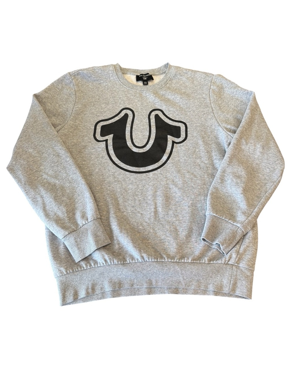 True Religion Mens Classic Gray Sweatshirt Black Logo Size Medium